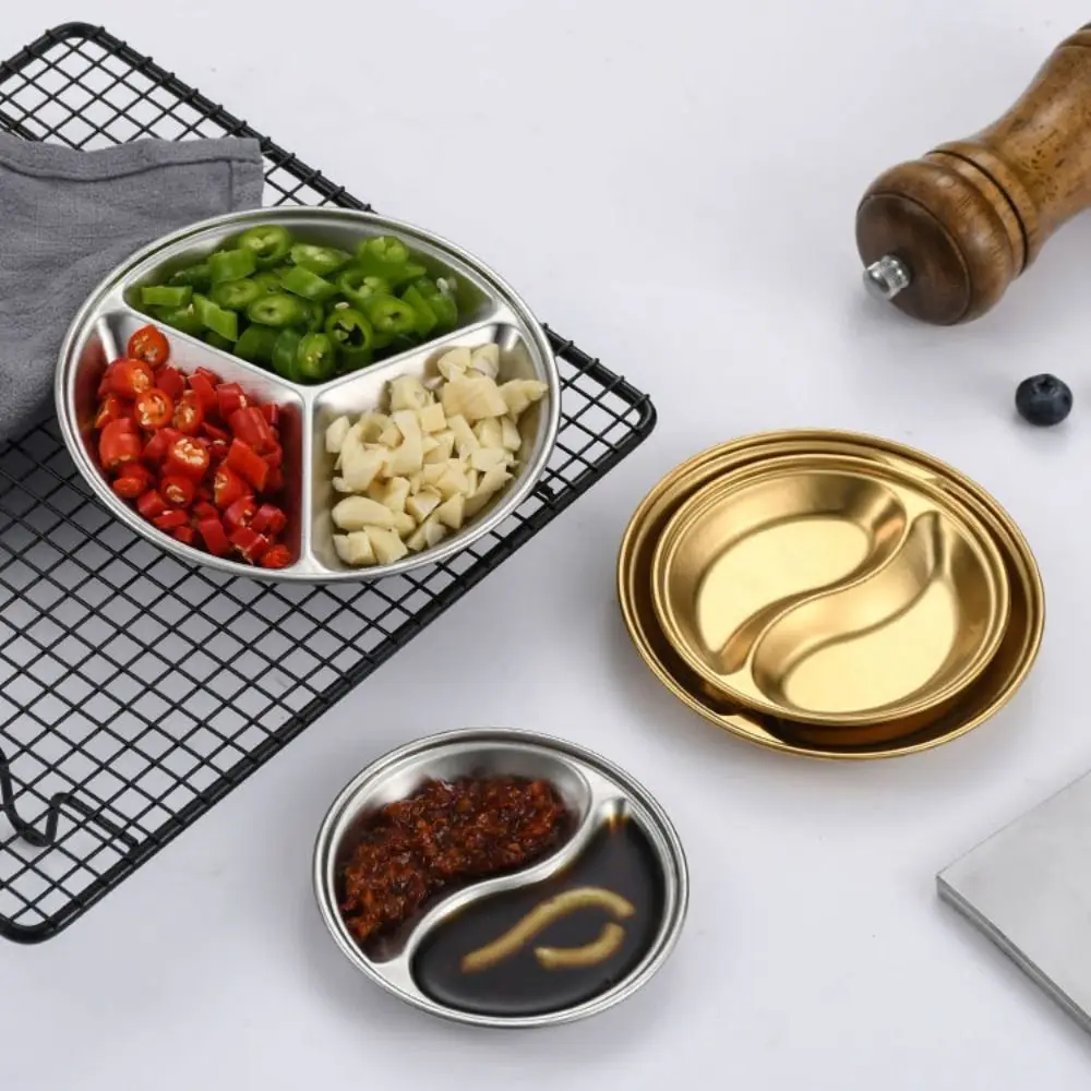 

High Quality Stainless Steel Sauce Dishes 10/12/14cm Gold Silver Sauce Plate Sushi Dipping Round Seasoning Tray Home