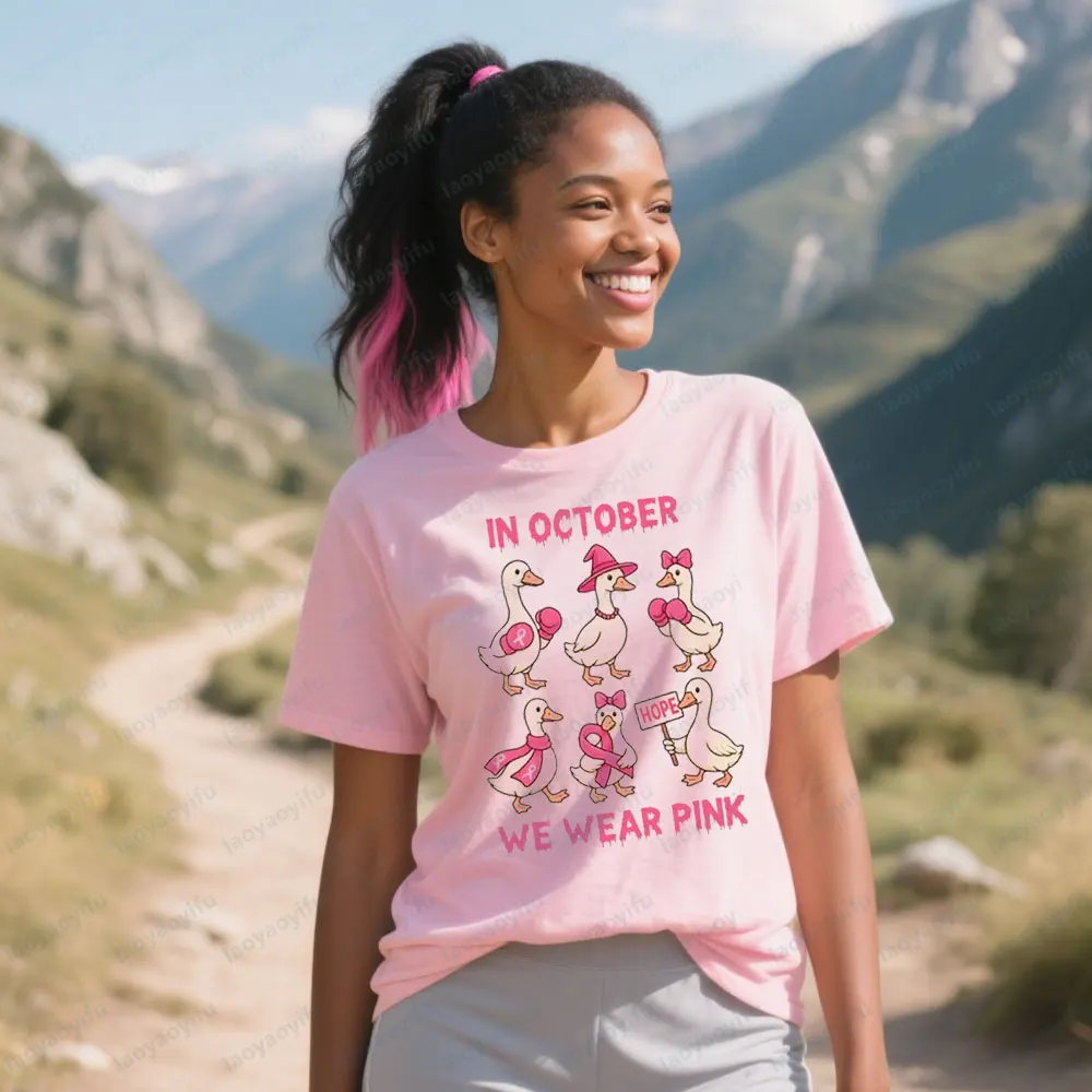 

Goose Breast Cancer Sweatshirt Breast Cancer Awareness Tshirt in October We Wear Pink Shirt Pink Ribbon Women Casual Tee Tops