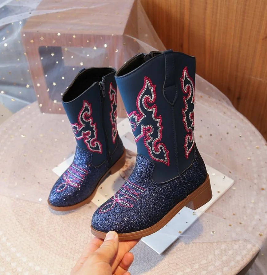 Girls Embroidered Cowboy Boots Fall Winter 2026 Kid's All Shaft Western Riding Boots Tall Princess All Shaft Boots For Big Kids