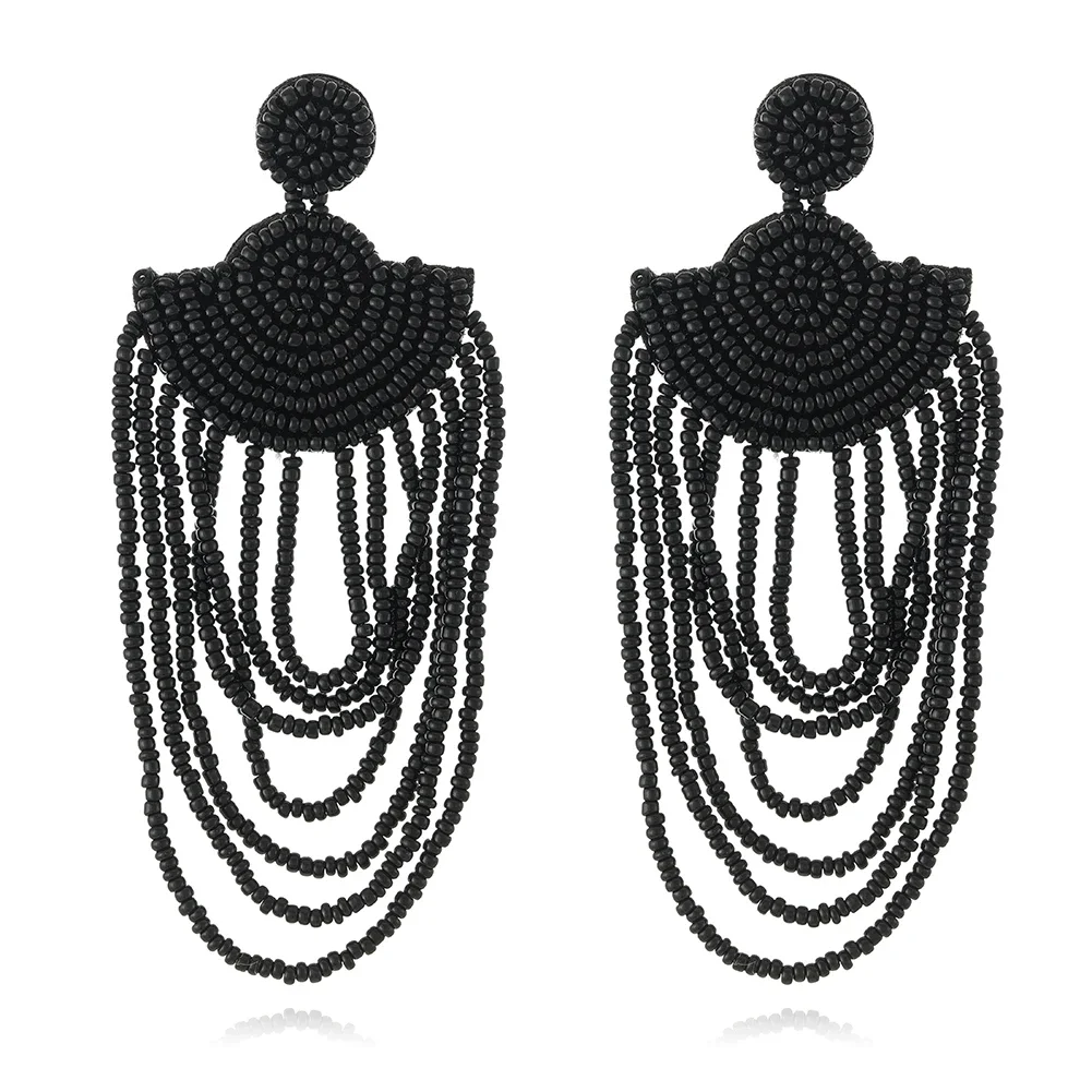 Tassel Hand Weaving Bohemia Monochrome Retro Tidal Current Simplicity Originality Beaded Earrings for Women