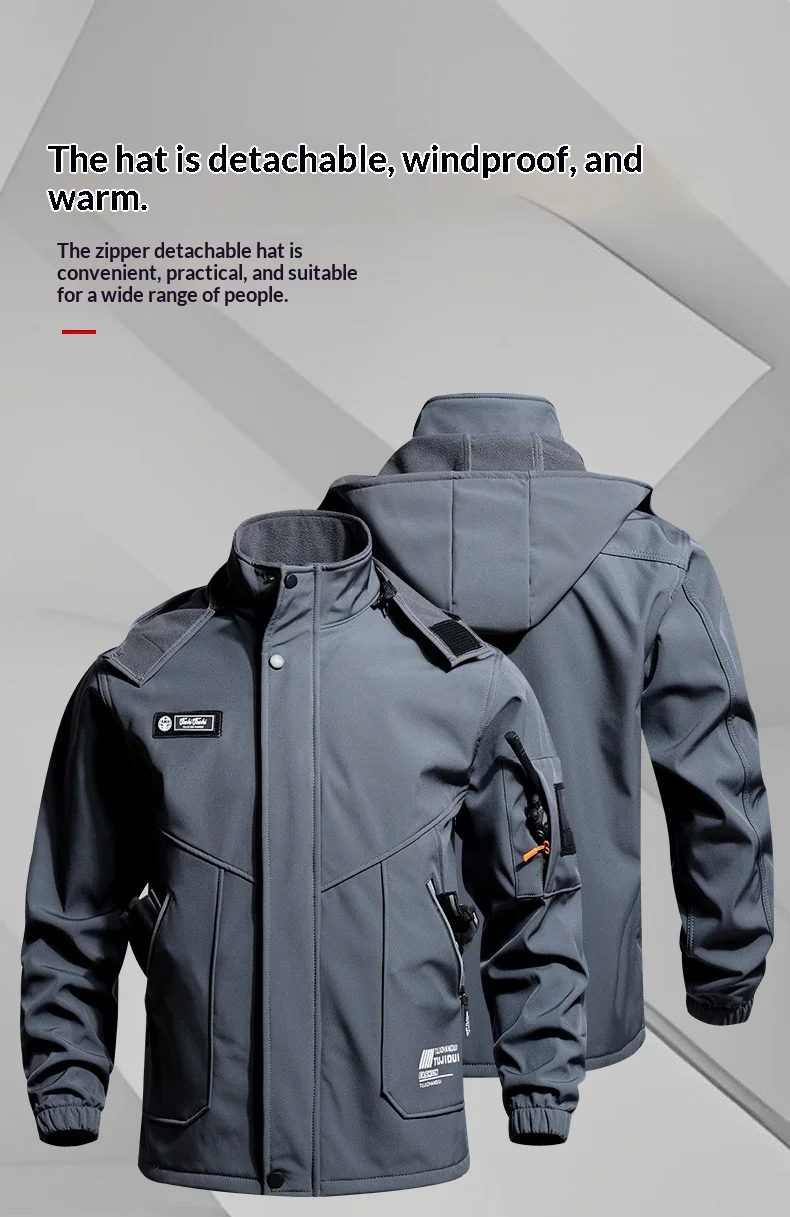 Unisex Fleece-gefütterter Wind- und Wasserdichter Herbst-Winter-Outdoor-Kletteranzug Taktische Arbeitskleidung Zweiteiliges Set für Männer und Frauen – Detail 11