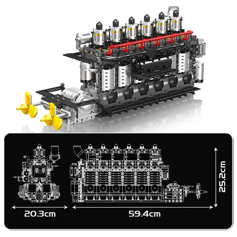 Mould King 10209 Inline 6-Cylinder Engine Creative Toys Entertainment Model Building Blocks sets moc Bricks Kids Christmas Gifts