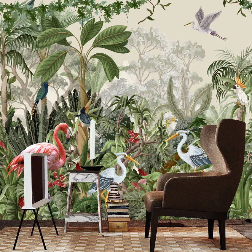 20+ Peel N Stick Flamingo Botanical Jungle Forest Photo Wallpaper for Living Room Wall Papers Home Decor Panel Renovation Mural
