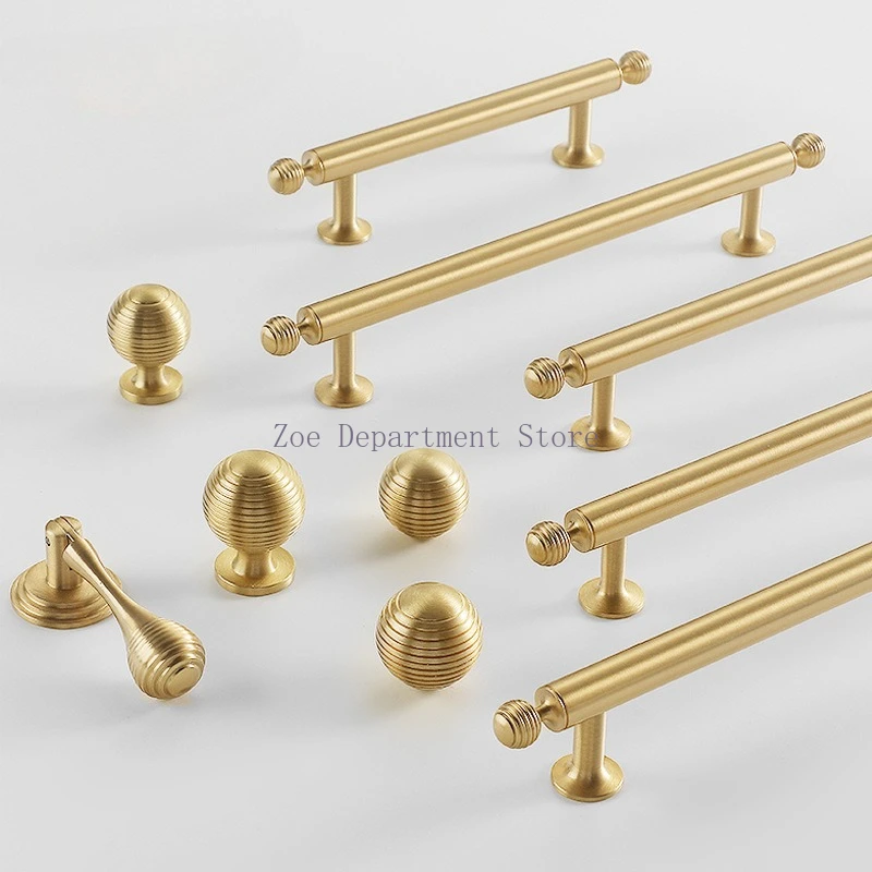 Matte Gold Solid Brass Cabinet Knobs Round Ball Cupboard Handle Furniture Hardware Light Luxury Drawer Pull Kitchen Accessories