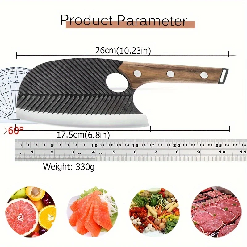 1pc,Handmade Kitchen Chef's Knife,Chopping Knife Kitchen Round Head Knife with Steel Clip, Slaughtering and Fish Killing Knife