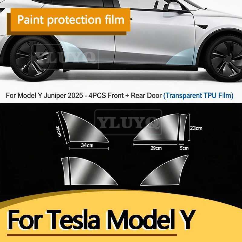 For Tesla Model Y Juniper Car Front and Rear Door Protective Film TPU Invisible Car Cover Scratch-Resistant Film Car Exterior