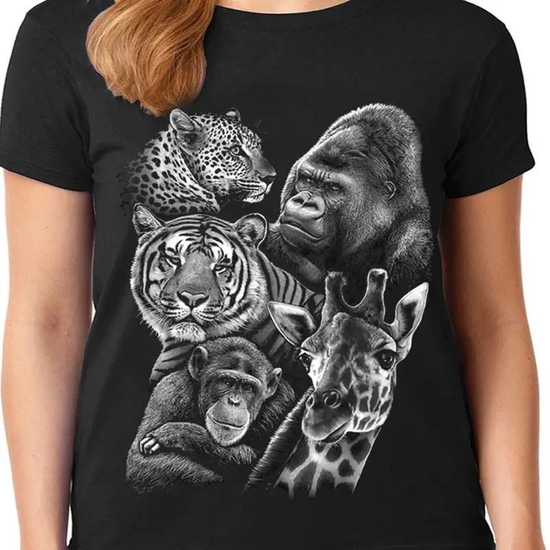 

Женская футболка Тигр Гепард Горилла Обезьяна Жираф Зоопарк