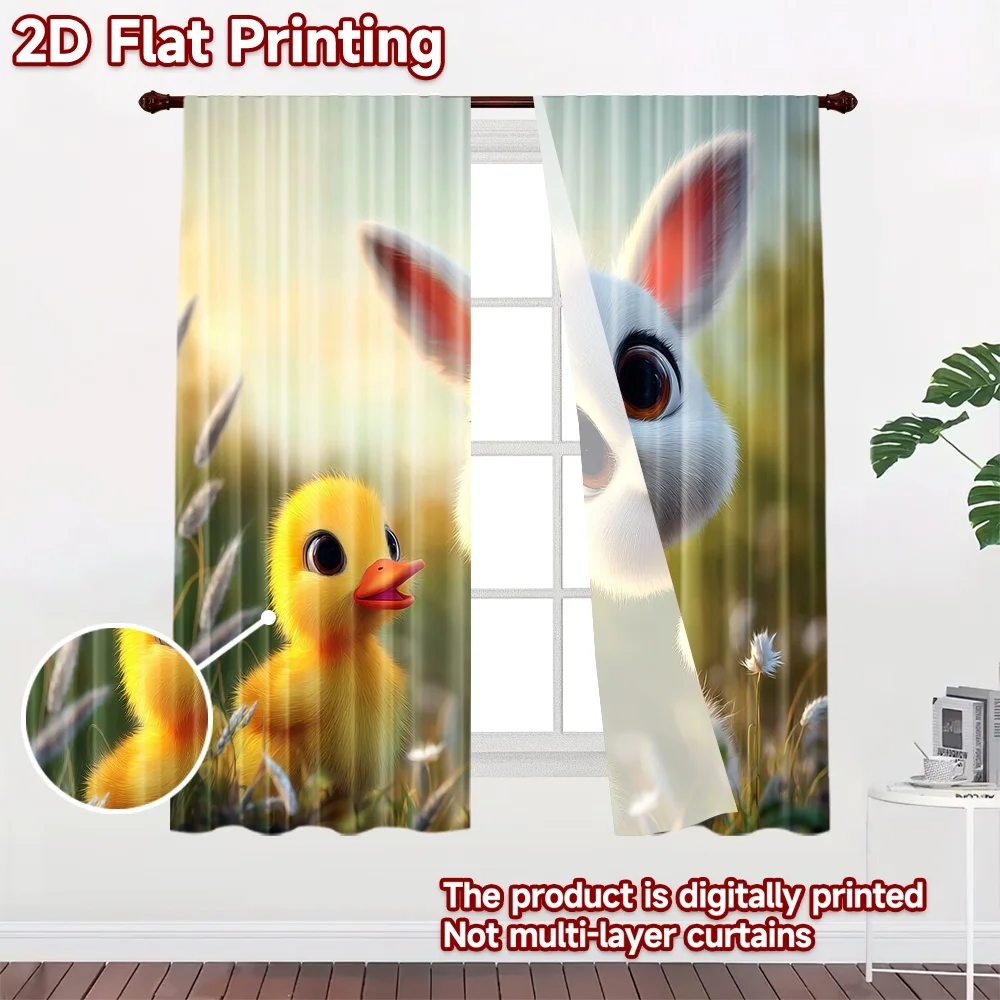 2D flat printing 2pcs Window Treatment Curtains Cute Bunny Duckling Spring Digital Printed Polyester Drapes Seasonal Party &