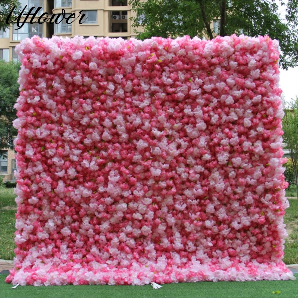 Uflower 3D edición real Rosa gradiente tela flor pared boda telón de fondo decoración tela Milán césped plantas pared fiesta Prop