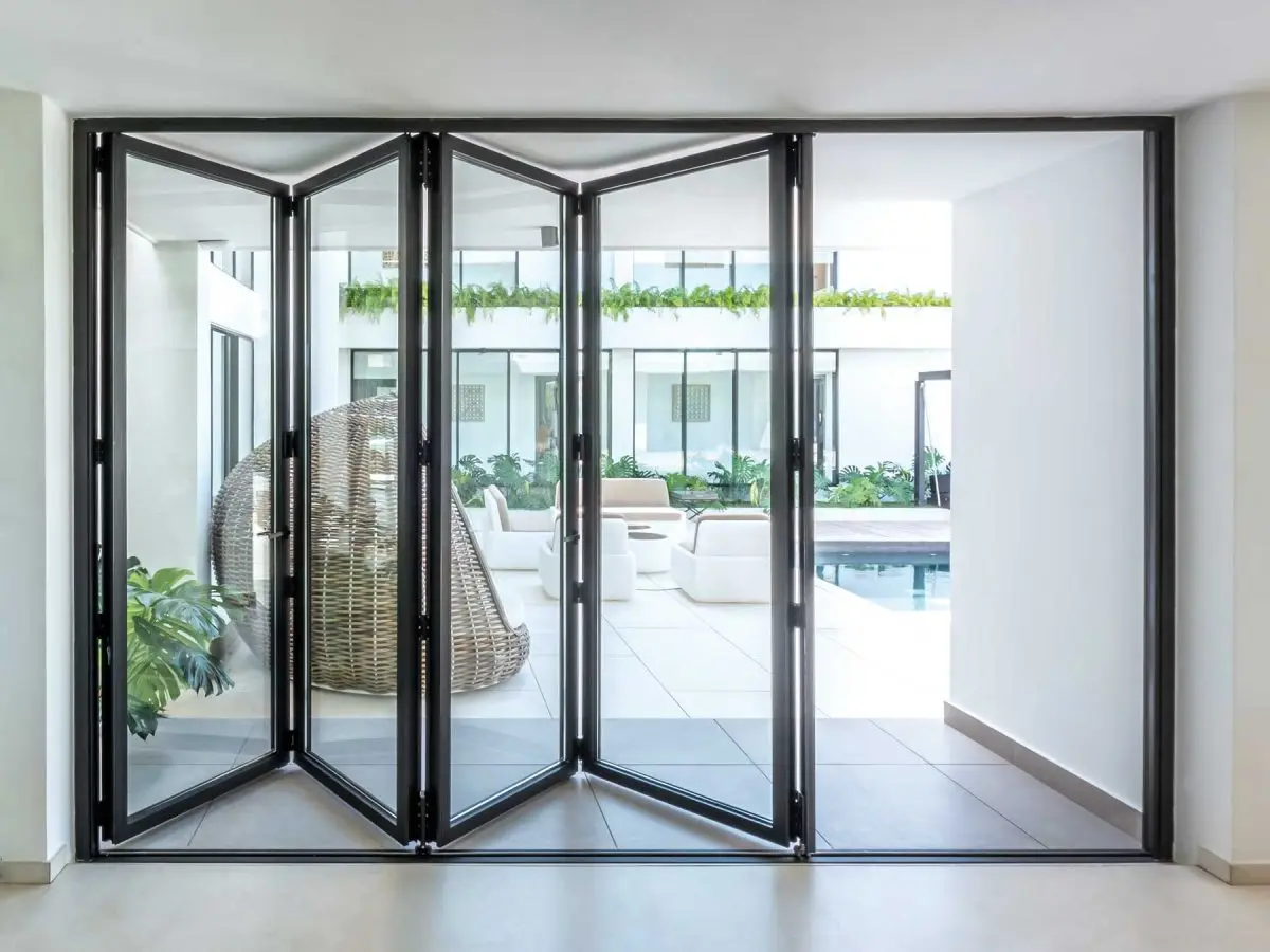 Bi Folding Door Aluminum Accordion Folding Doors Customized Design Tempered Glass Insulation Garden Villa House Accordion Door