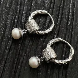 Pendientes de gota de plata 925 para mujer, aro de hoja de perla Vintage Irregular, regalo para niña, joyería de moda, venta al por mayor