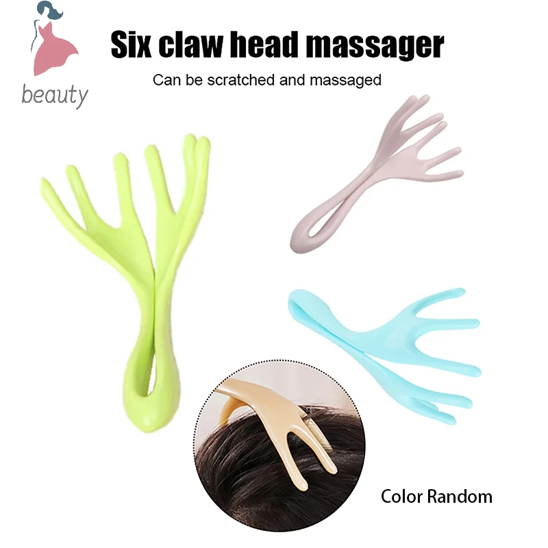 1PCS Manual Scalp Massager With Six Claw Head Massager Stress Release Hand-held Itching Stick Massager Scalp Head Massage Tool