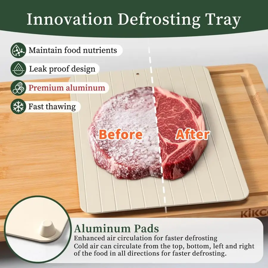 Bamboe Snijplank Set met Ontdooibak, Houten Snijplanken voor Keuken met Diepe Sap Groeven amp Ingebouwde Organizer Mea