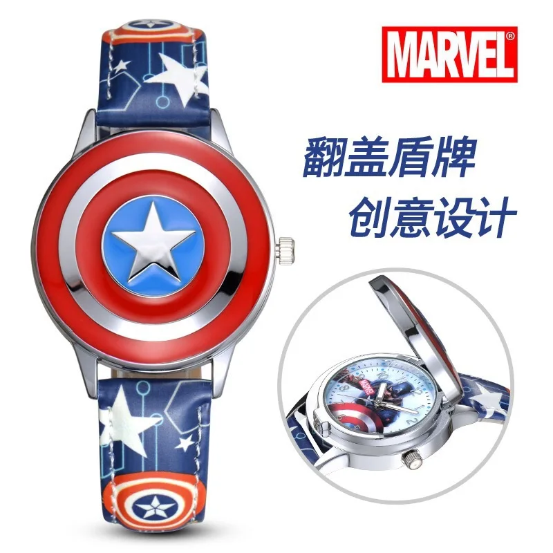 Disney spiderman Kids watch Captain America ironman children\'s watches Leather Quartz Flip Metal Case Watches Boys Clock gifts