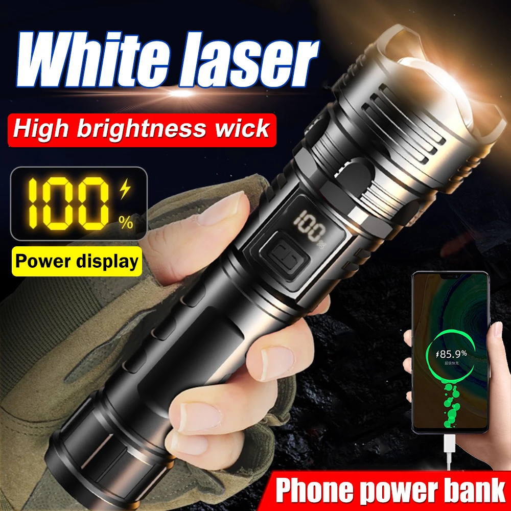 Powerful Laser Led Flashlights 5000LM Ultra Bright Tactical Light Emergency Spotlights Telescopic Zoom Light Built-in Battery