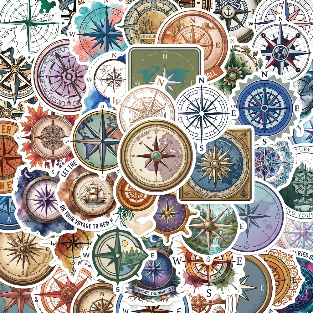 50PCS Creative Compass Graffiti Stickers Exquisite DIY Phone Cases, Water Cups, Notebook Personalized Decorative Stickers