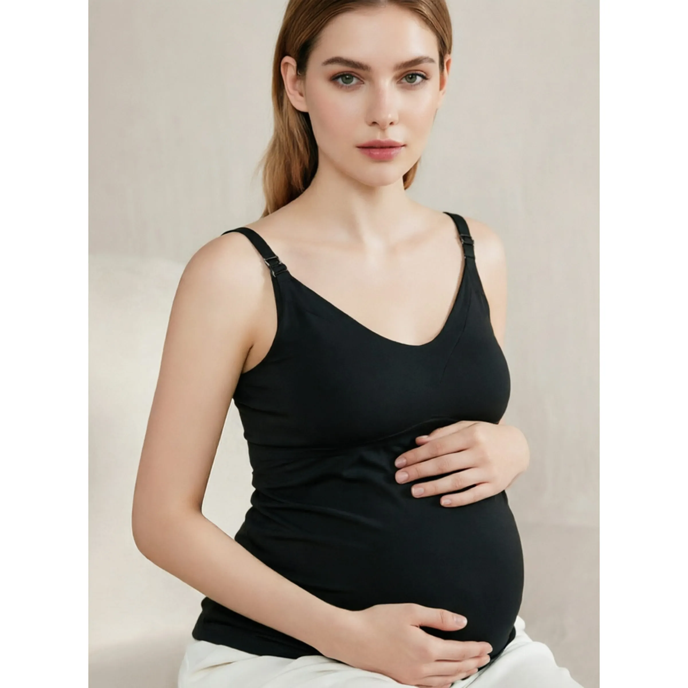 2Pcs Maternity Nursing Tank Top Set Soft Breastfeeding Camisole with Removable Pads Postpartum Loungewear