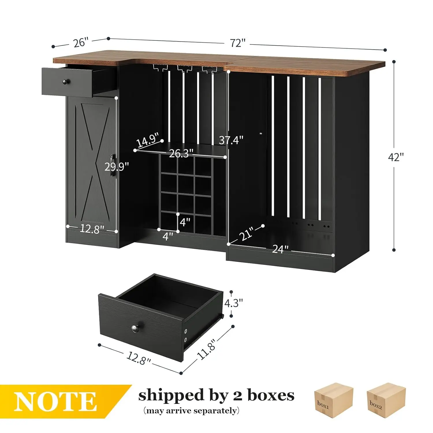 new U-Shape Liquor Cabinet with Fridge Space, Bar Table with Wine Rack Glass Holder, Wine Bar Cabinet with Storage,, Customized