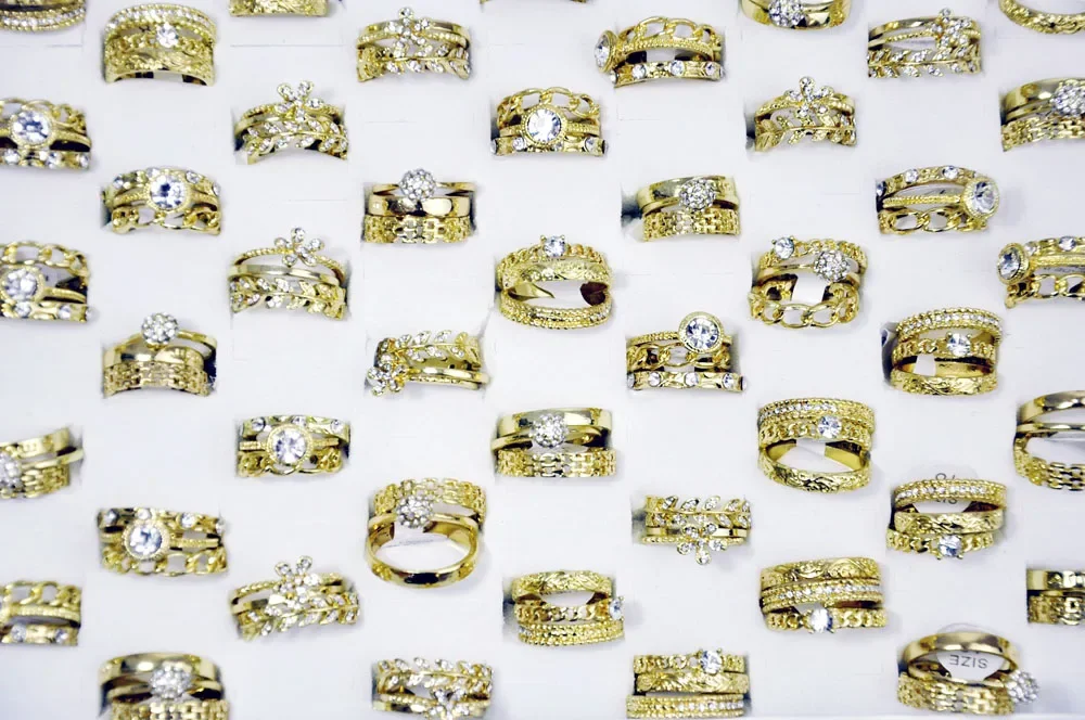 5 Sets New Fashion 3 in 1 Zircon GoldPlated Rings Sets For Women Female Wholesale Jewelry Bulks Lot Free Shipping LR4038