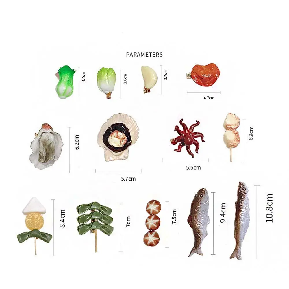 헤어 클립 해산물 꼬치 만화 시뮬레이션 음식 머리핀 가짜 음식 헤어 클립 여성 헤어 액세서리 한국 스타일 머리 장식
