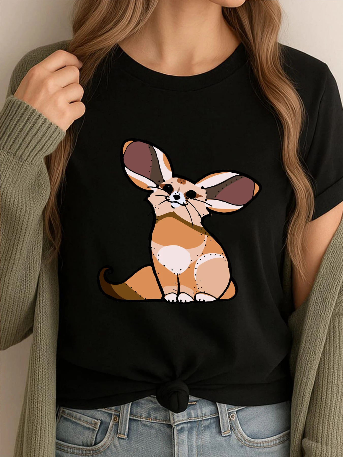 تي شيرت Fennec Foxes In Pink Graphic تي شيرت رجالي أصلي تي شيرت عادي مضحك حيوانات مطبوعة ملابس ترفيهية