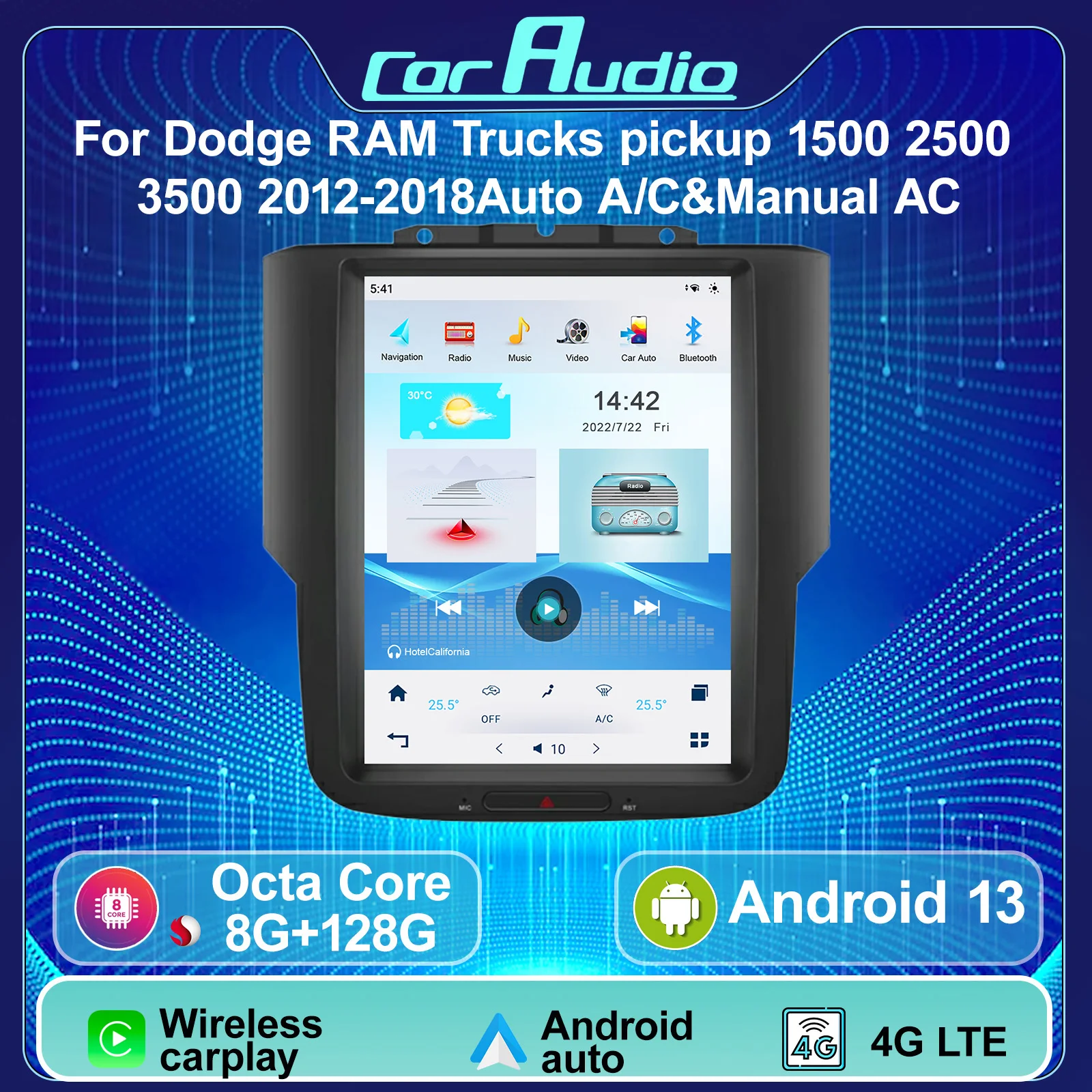 

10.4 Inch Wireless Carplay Multimedia Player For Dodge RAM Trucks pickup 1500 2500 3500 2012-2018 GPS Android Auto 4G Car Radio