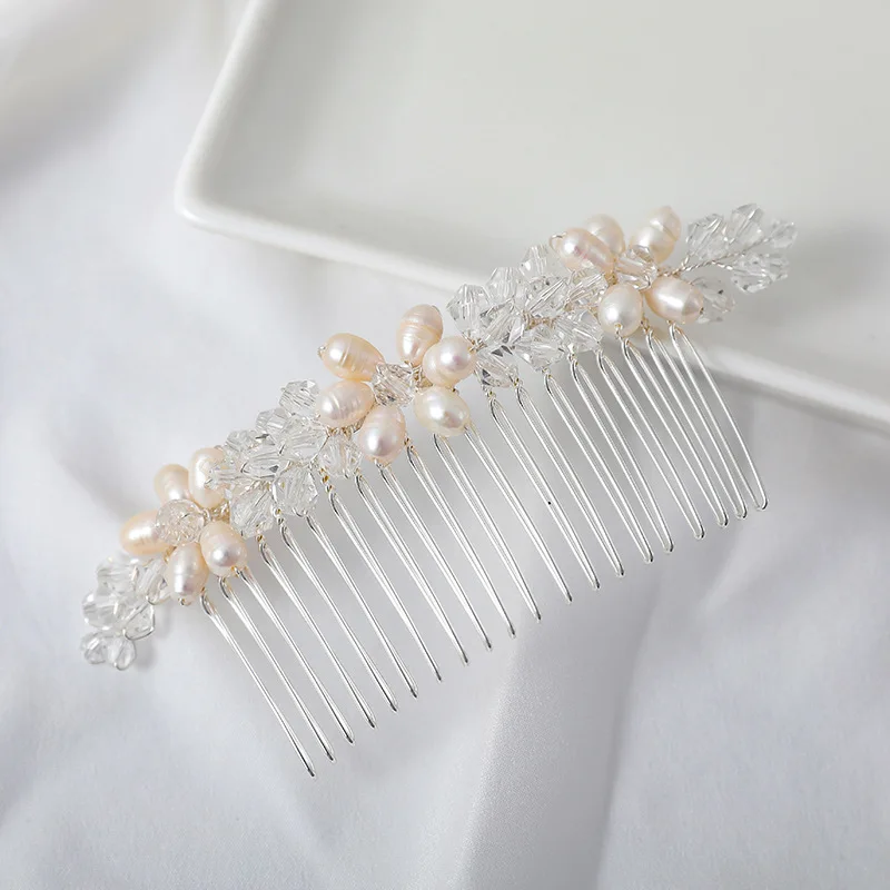 

Floralbride Handmade Rhinestone Ceramic Flower Freshwater Pearl Bridal Headband Hair Comb Wedding Hair Accessories Women Jewelry