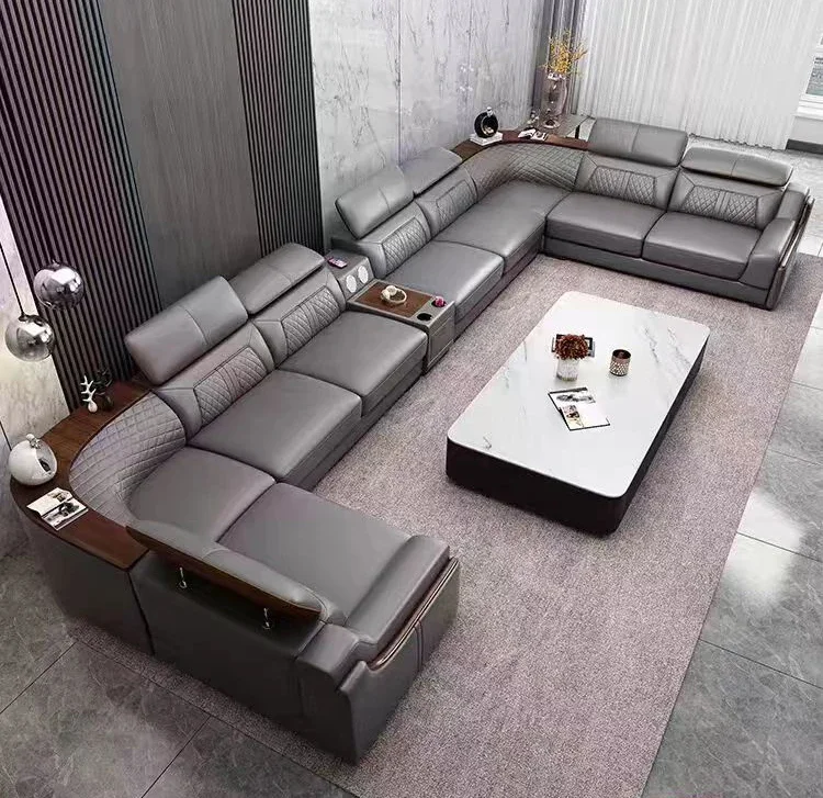 

Leather Combination Sofa Villa Club Home Can Customize Living Room Furniture Leather L Shape Sofas
