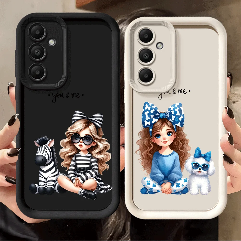 Phone Cover Case for Samsung Galaxy A34 A12 A13 A23 A35 A36 A56 A51 A73 A15 A16 A26 A32 A71 A72 A53 A54 Cartoon Cute Girl 