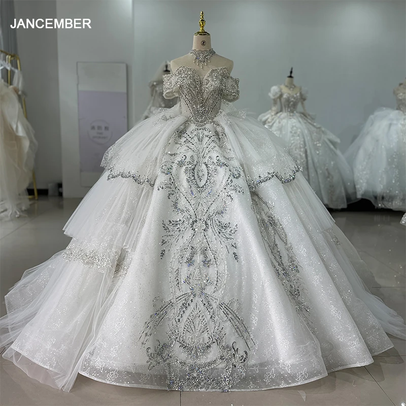 

Jancember Romantic Popular Design Wedding Gown For Bride Sweetheart Wedding Dress Cap Sleeve Backless Beading vestido de novia