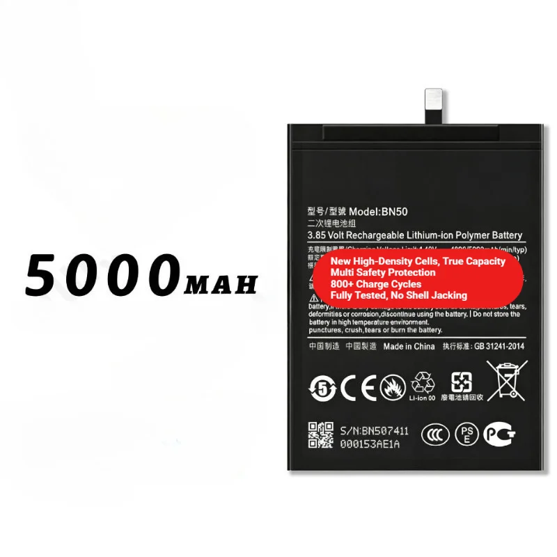 BN50 for Xiaomi Redmi 10/Redmi Note 10 4G Global Phone Battery 0 Cycle High Capacity Replacement Bateria Grade A Cell with Tools