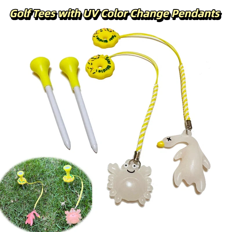 Golf Tees with UV Color Change Pendants Roasted Duck Crab Anti Lost Hanger Ring Prevent Loss Golf Ball Holder With Braided Rope