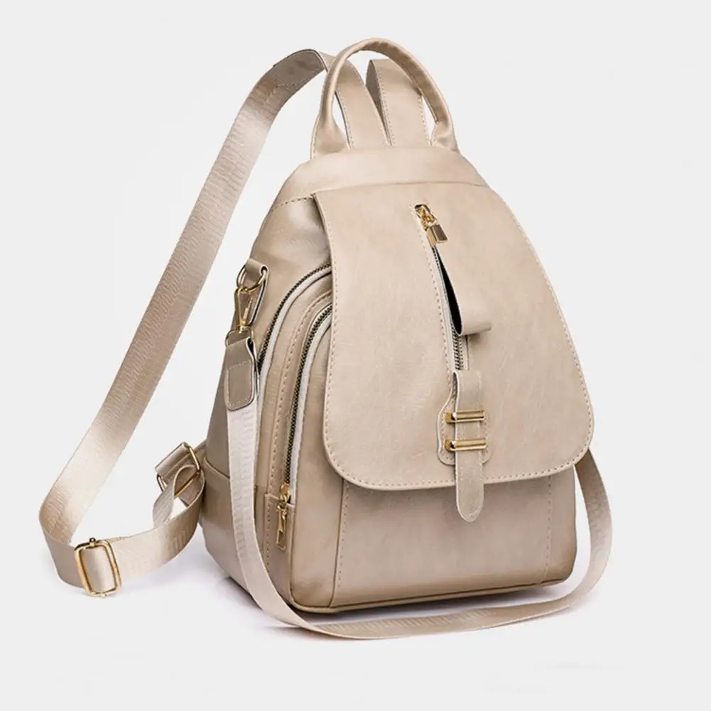 Multi-pocket Backpack Faux Leather Backpack Retro Style Women's Backpack with Anti-theft Features Large Capacity for School