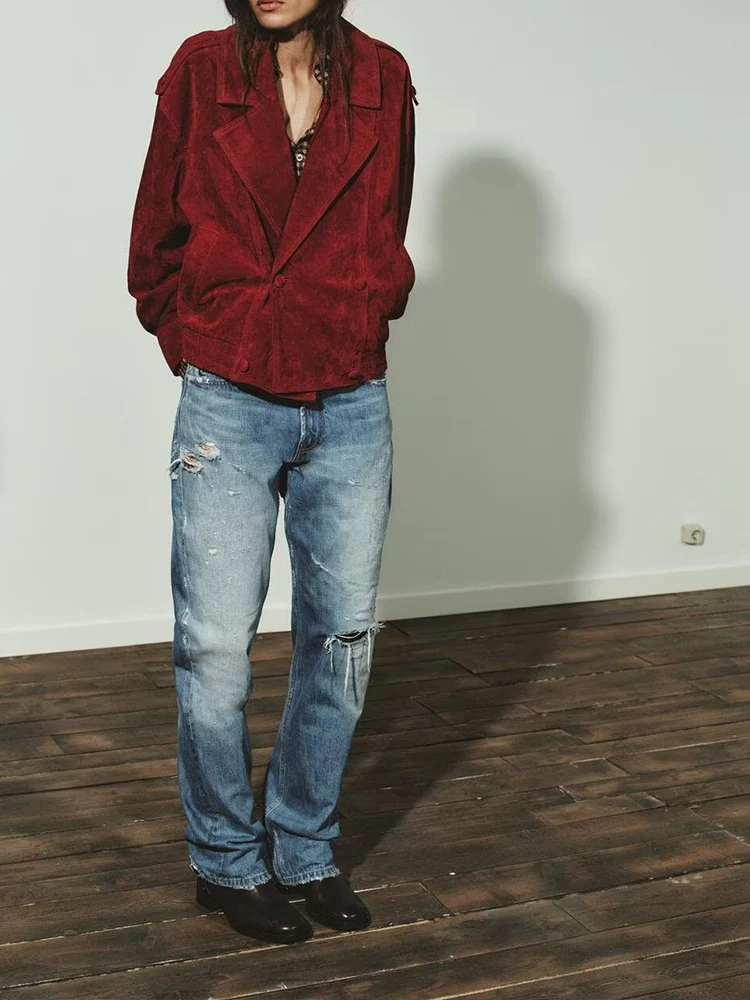 

European style new women's fashionable and versatile solid color loose asymmetrical lapel long-sleeved coat