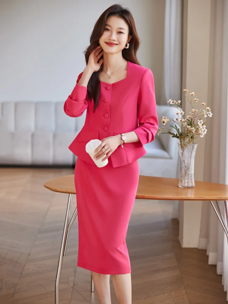 3950 Pink Suit Women\'s Spring and Autumn2024New High Sense Temperament Office Wear Host Interview Formal Wear Suit