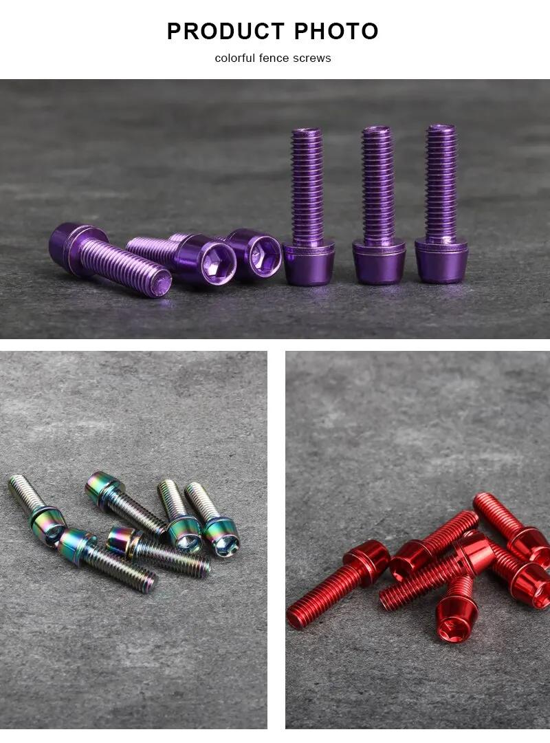 Bicycle Handlebar Screws M5 18MM 6 PCS/SET Titanium Plated Colorful Stainless Steel For MTB Road Bike Stem Riser Screw In Bolts