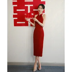 Chinese Style Cheongsam Evening Wedding Dress Qipao for Women Bridal Red Dress