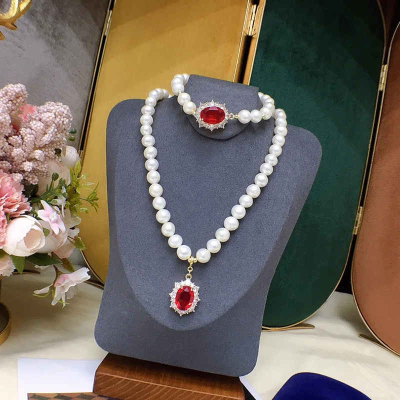 

Natural Freshwater Pearl Necklace Bracelet Set Women 8-9mm Classic Simple Versatile Gift for Mom or Girlfriend 259