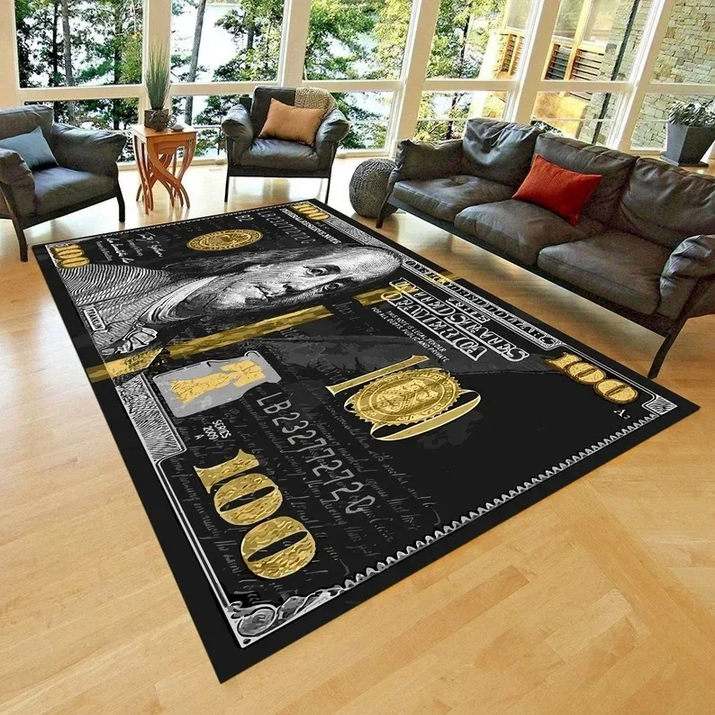 100 Dollar Bill Area Rug Ben Franklin Old 100 Dollar Bill Dobby Rug Unique Classic US Dollar Bill Money Rug One Money Dollar Rug