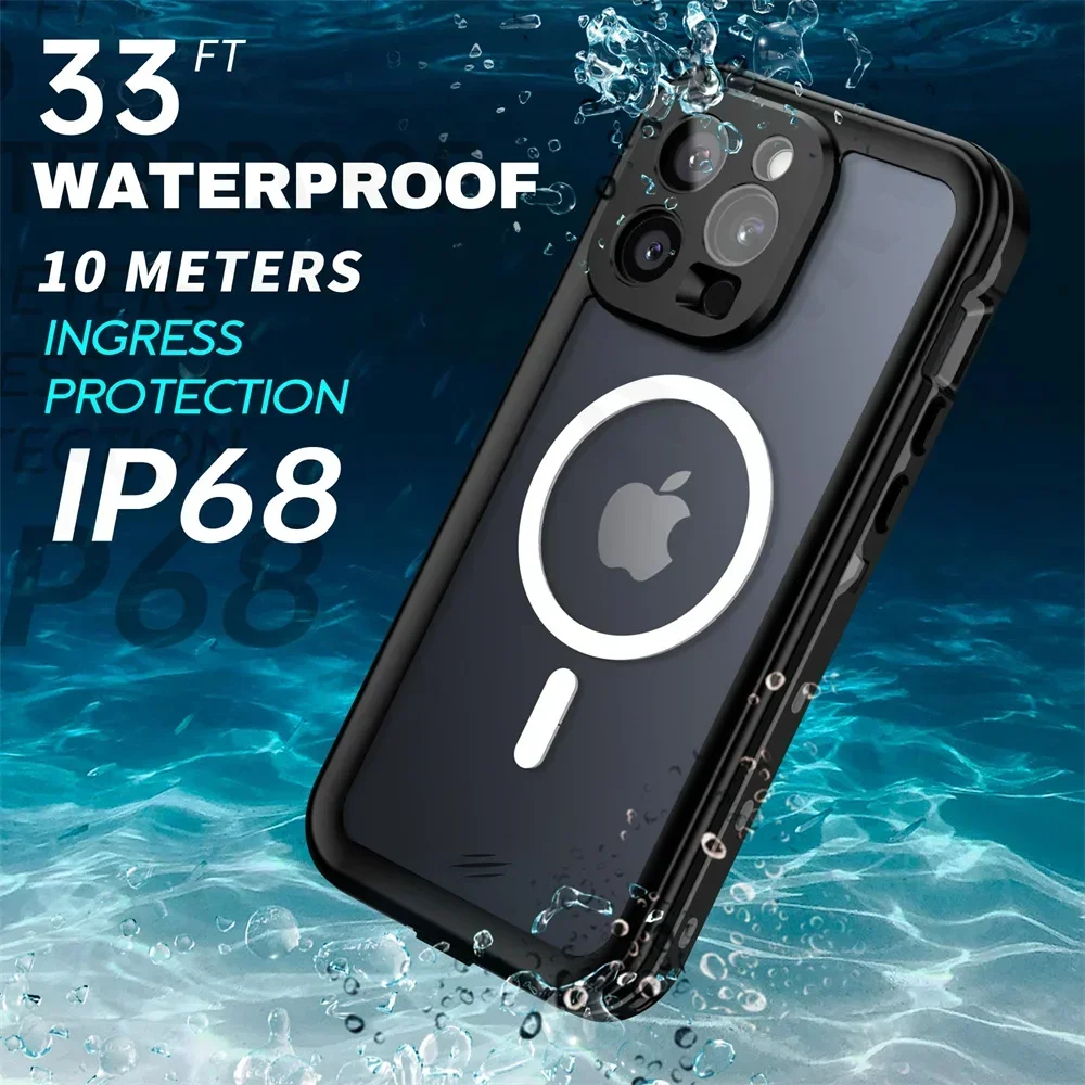 IP68 full body waterproof and dustproof magnetic phone case suitable for iPhone 15 14 13Pro Max Pro iPhone 16 Pro Max phone case