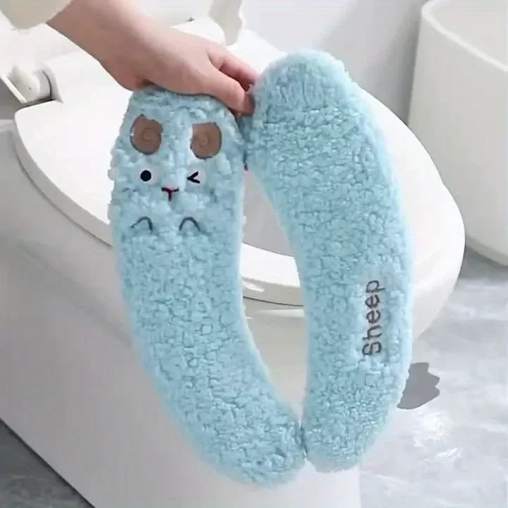 Thickened Warm Plush Sterile Toilet Seat Cover -1 Pair, Adhesive, Suitable for All Seasons, Hand Washable Polyester Material - view 5