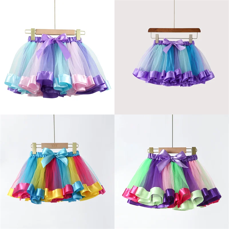 3M-8T Mini Pettiskirt Party Dance 2024 Tutu Skirt Baby Girl Skirts Princess Rainbow Tulle Skirts Girls Clothes Children Clothing