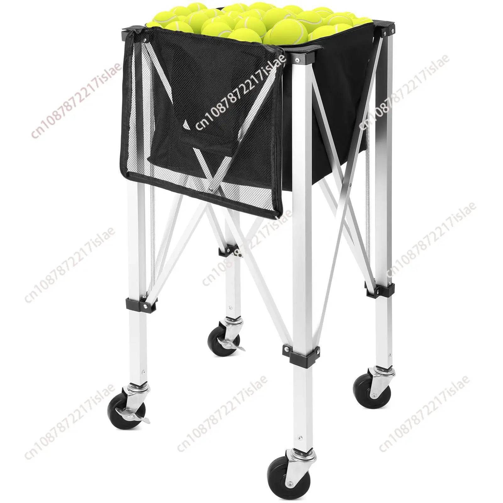 

Foldable Tennis Ball Cart Holds 150/180 Tennis Balls Basket Hopper with Wheels Sports Teaching Portable Baseball Trolley