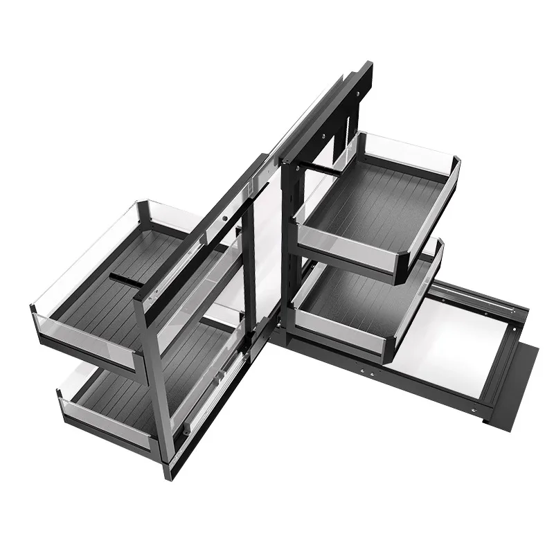Kitchen cabinet corner basket built-in storage rack corner depth cabinet rotating little monster seasoning basket