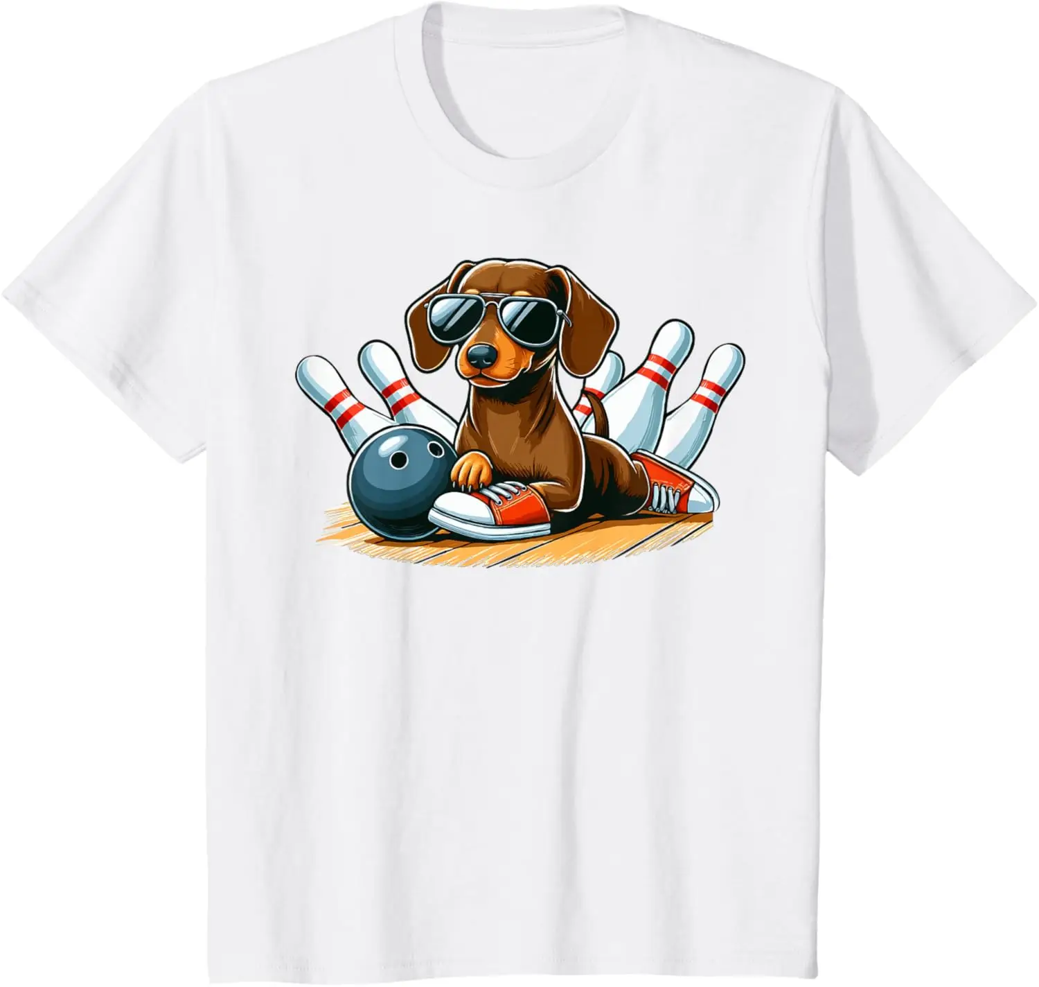 Funny Dog Bowling Dachshund with Sunglasses Playing Bowling T-Shirt Graphic T Shirts  Vintage T Shirt Kawayi Streetwear Camisas