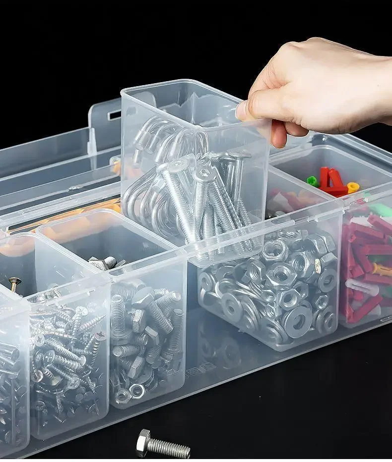 7pcs Multi-functional Household Hardware Tool Box Transparent Portable Sorting Box For Screws Wrenches Hardware Accessories