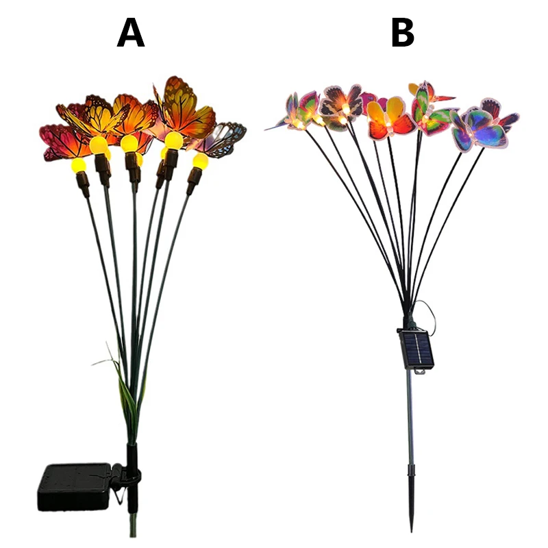Фонари на солнечной батарее, водонепроницаемые садовые фонари для ландшафта, бабочки, газона, декоративные садовые лампы, 6-10 светодиодов