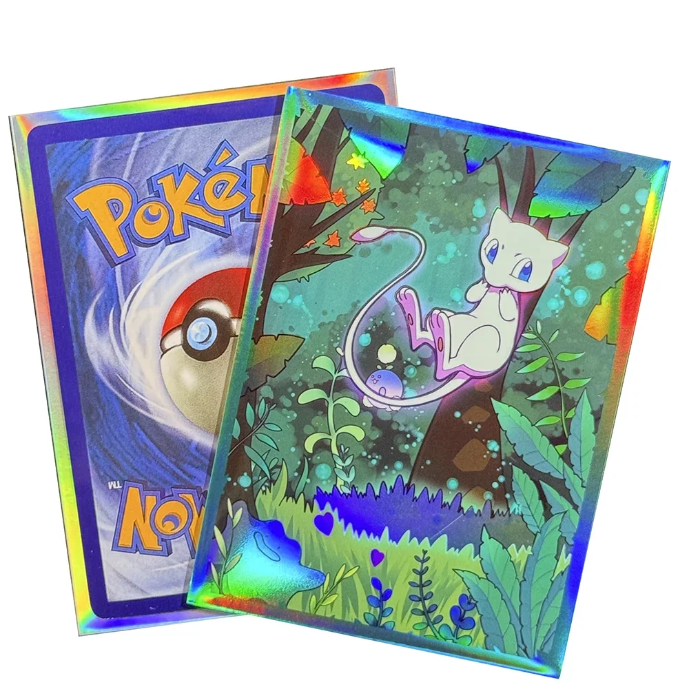 60PCS Holographic Mewtwo Card Sleeve PTCG Fantasy Card Laser Silver Bottom WS Foil Set Table Game Protective Cover 67x92mm