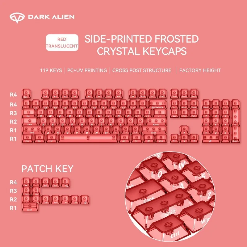 Wholesale cross-border original factory transparent PC keycaps UV printed front frosted four sided high transparency