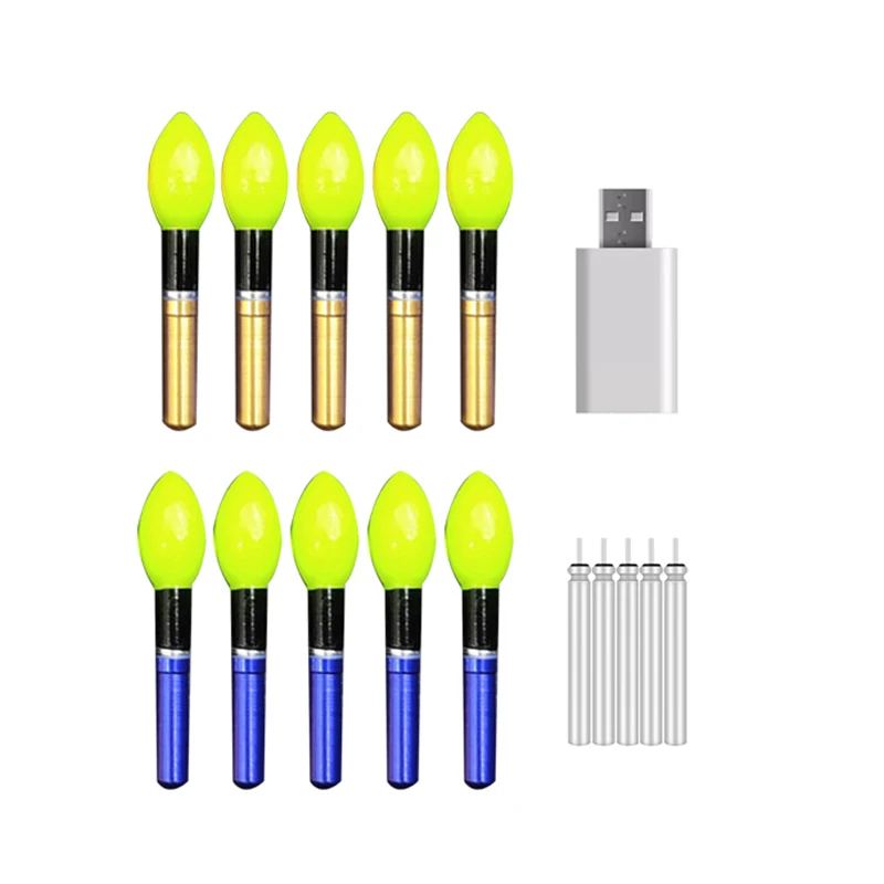 

10pcs/lot Light Stick With 5 Rechargeable CR322 Battery Green/Red/Orange Lightstick LED Bulb Luminous Float Night Fishing B678